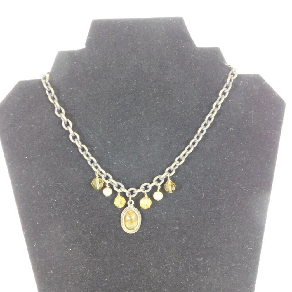 Cookie Lee Lot of 2 Necklaces Amber Orange Colors Cameo Brown Bronze Cord Chain - Picture 7 of 10